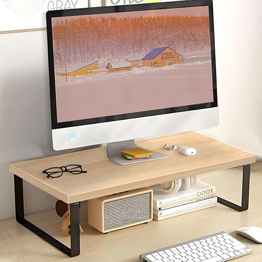 Solução curada: Suporte Monitor Madeira (40 cm de comprimento), Stand desk, Base para Monitor